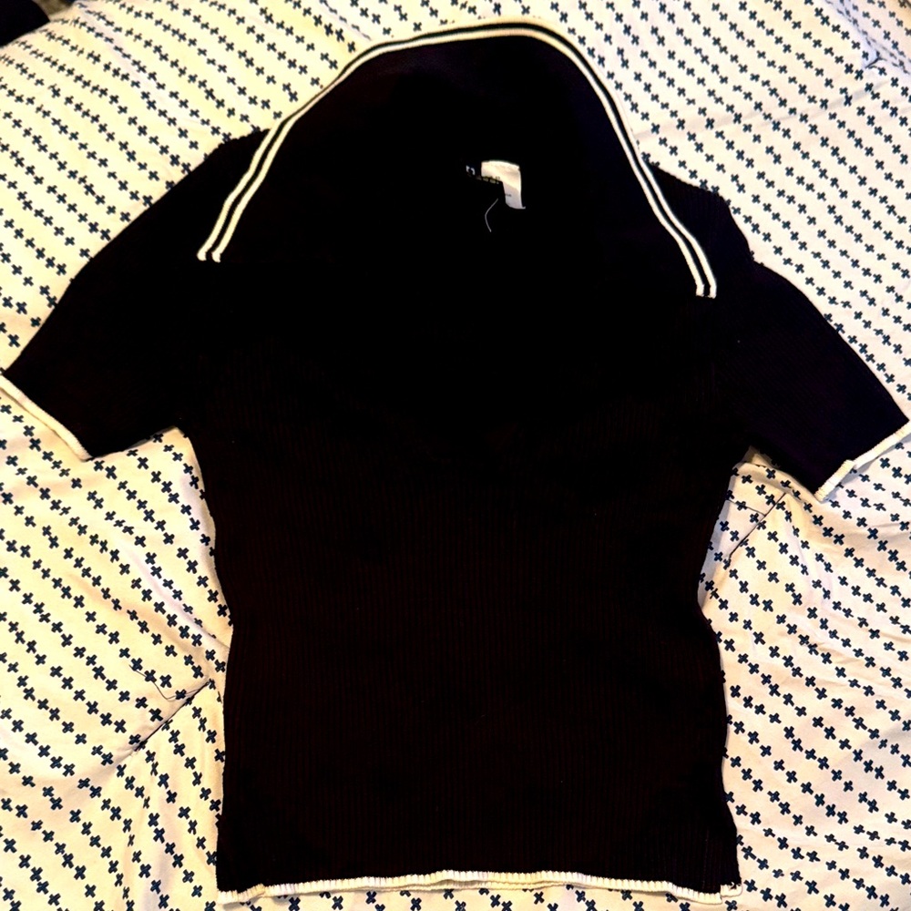 Black Short Sleeve Top with White Trim